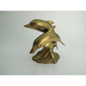 Dolphins Solid Brass Dancing Jumping Korea Figure Sculpture